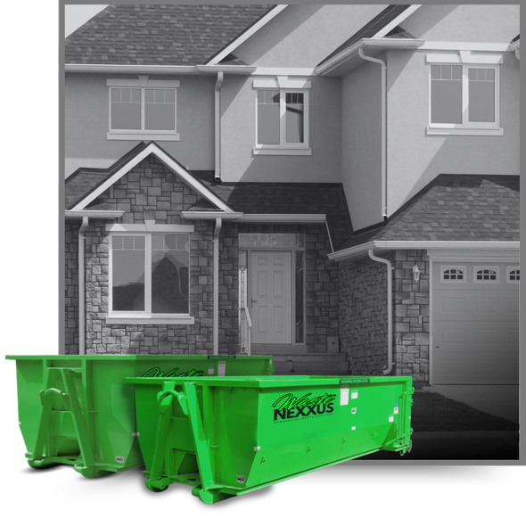 Dumpsters in front of a house