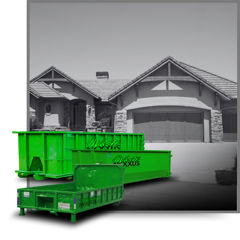 Three  dumpsters in front of a house