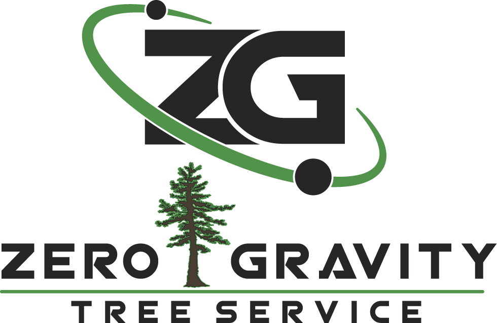 Zero Gravity Tree Service logo with stylized ZG, green orbit, and tree over text.