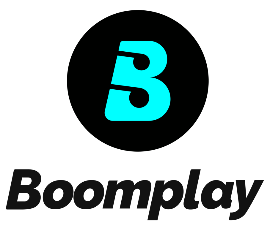 The logo for boomplay is a blue letter b in a black circle.