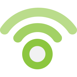A green and white icon of a wifi signal with a white circle in the middle.
