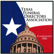 Texas Funeral Directors Association logo with Texas flag and capitol dome, established 1886