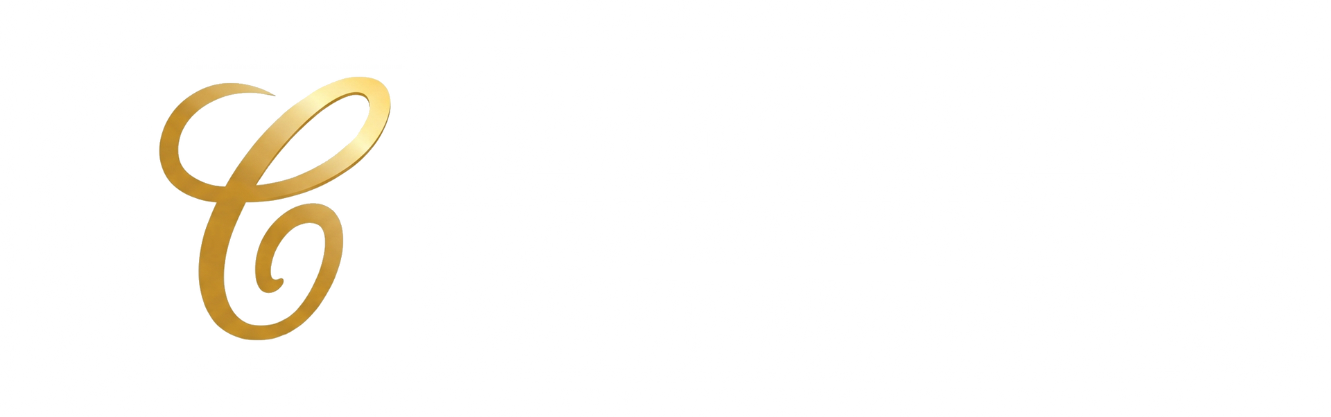 Gold cursive letter C on a white background