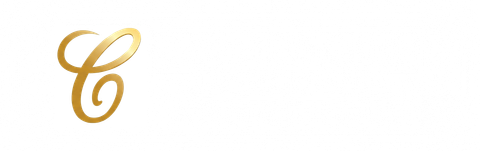 Gold cursive letter C on a white background