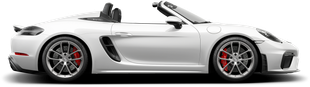 Ein weißer Porsche mit Cabrioverdeck auf weißem Hintergrund.