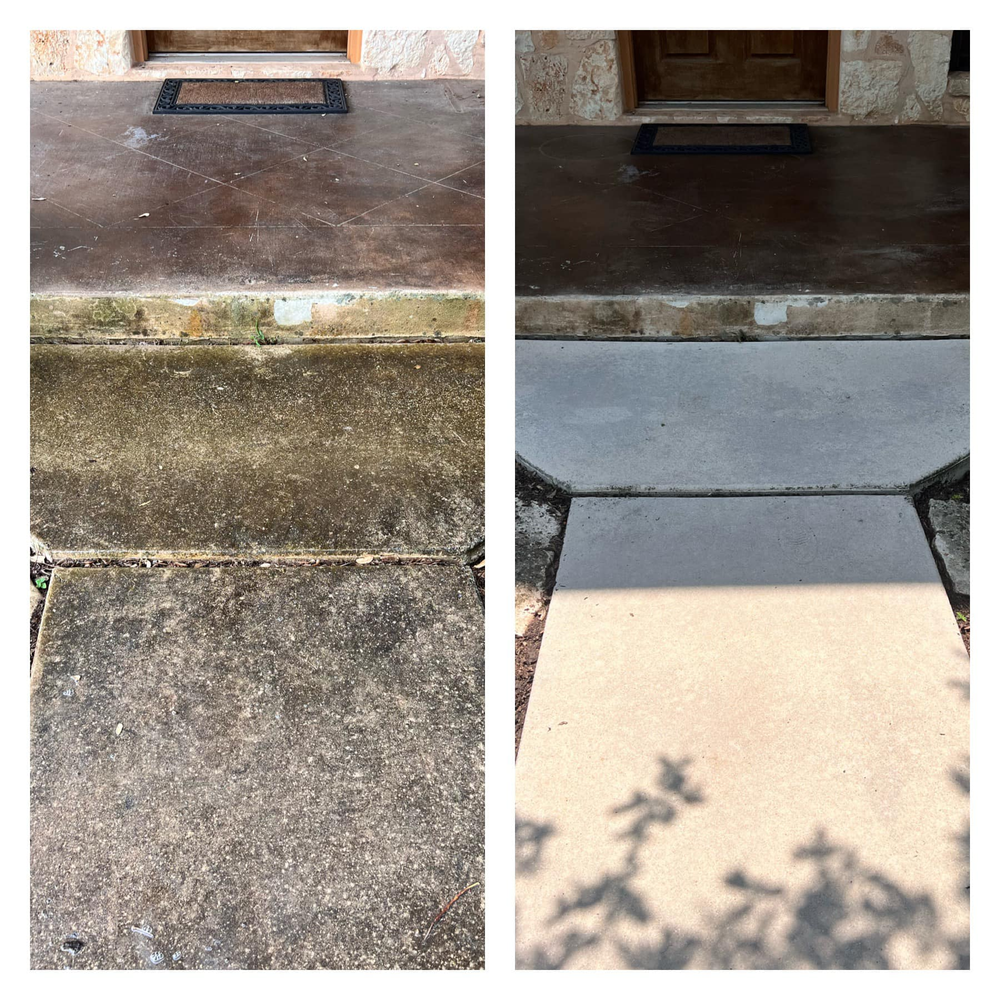 Before and After Photo of Concrete Walkway | Buda, TX | Texas Roots Property Care