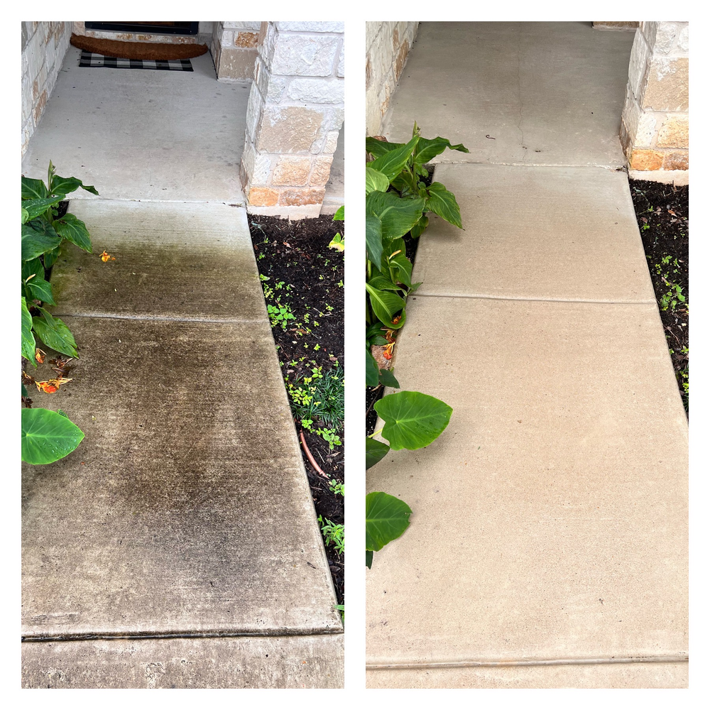 Before and After Photo of Concrete Walkway | Buda, TX | Texas Roots Property Care