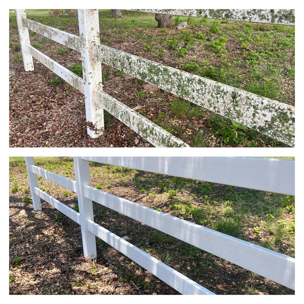 Before and After Picture of White Fence in Field | Buda, TX | Texas Roots Property Care