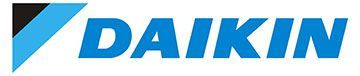 Daikin logo in blue with a teal triangular accent on a white background