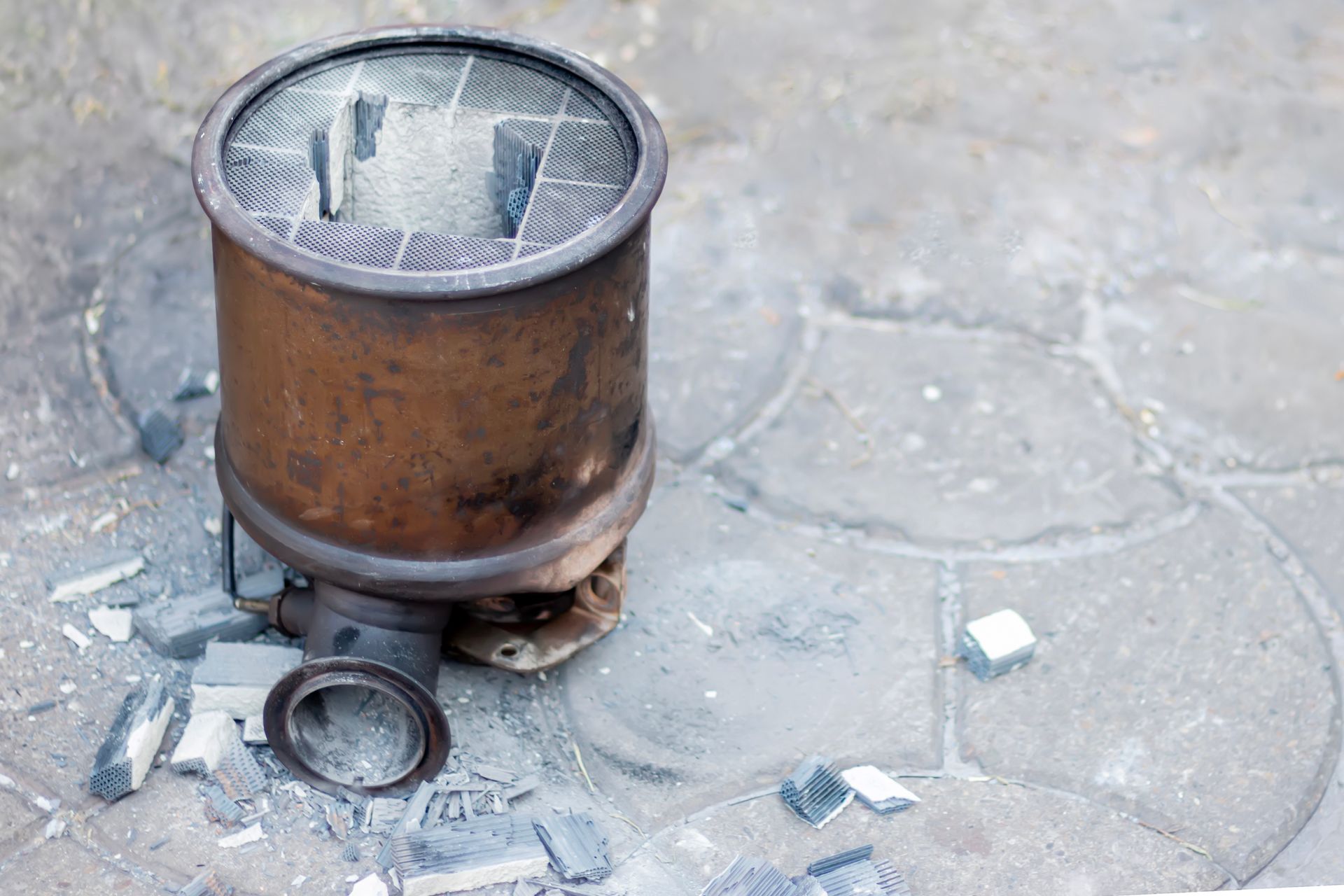 Damaged truck diesel particulate filter Damaged truck diesel particulate filter