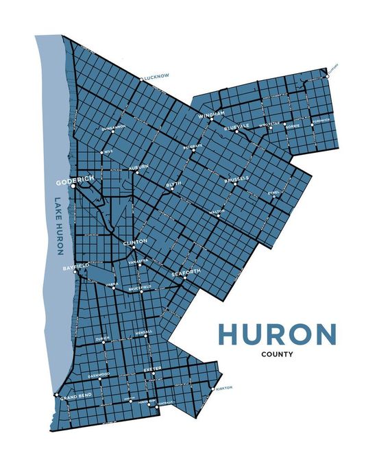 Map of Huron County with blue-shaded townships and the Huron label.