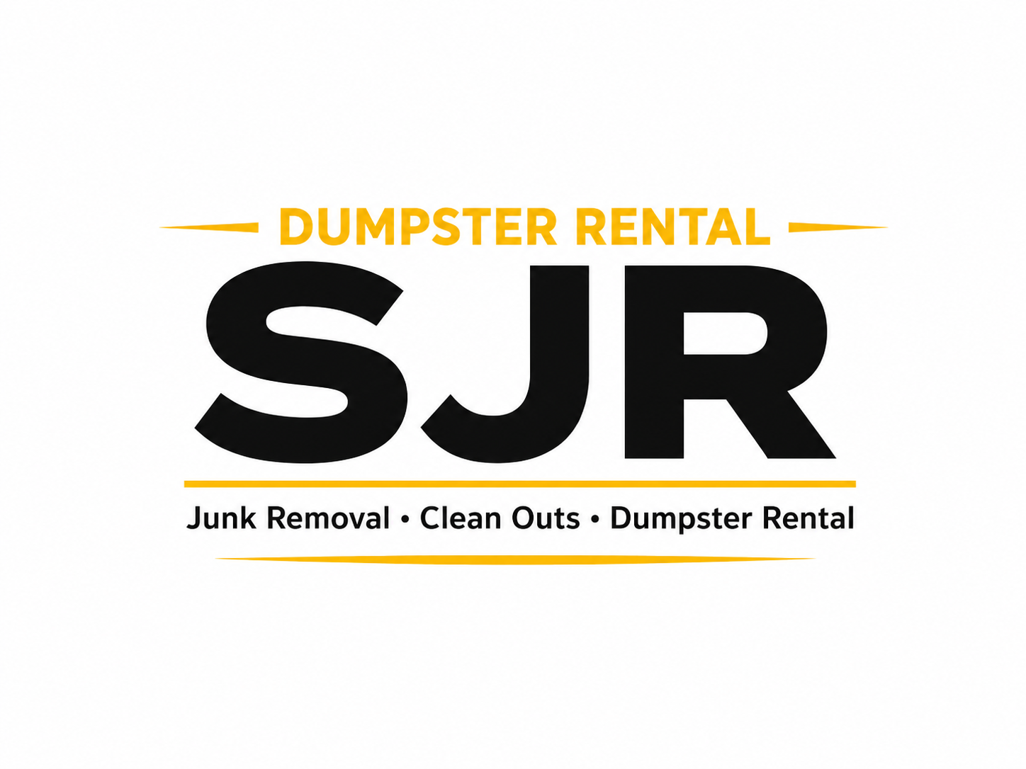 SJR Dumpster Rental logo with black text and yellow accents, reading “Junk Removal • Clean Outs • Dumpster Rental”