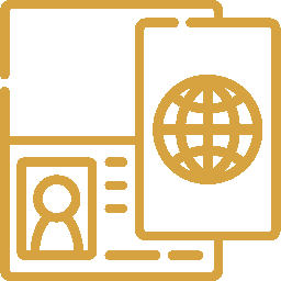 A passport with a picture of a person and a globe on it.