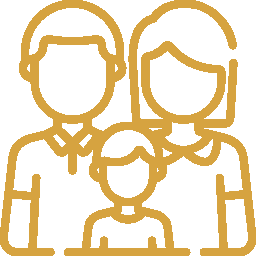 A family icon with a man , woman and child standing next to each other.