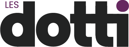 Logo « dotti » avec des lettres noires, « LES » violet au-dessus et un point violet au-dessus du deuxième « t ».