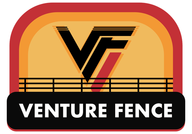 Logo for Venture Fence featuring a black 