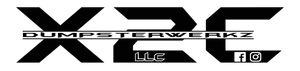 Black and white DMT Demolition logo with stylized lettering and small social media icons