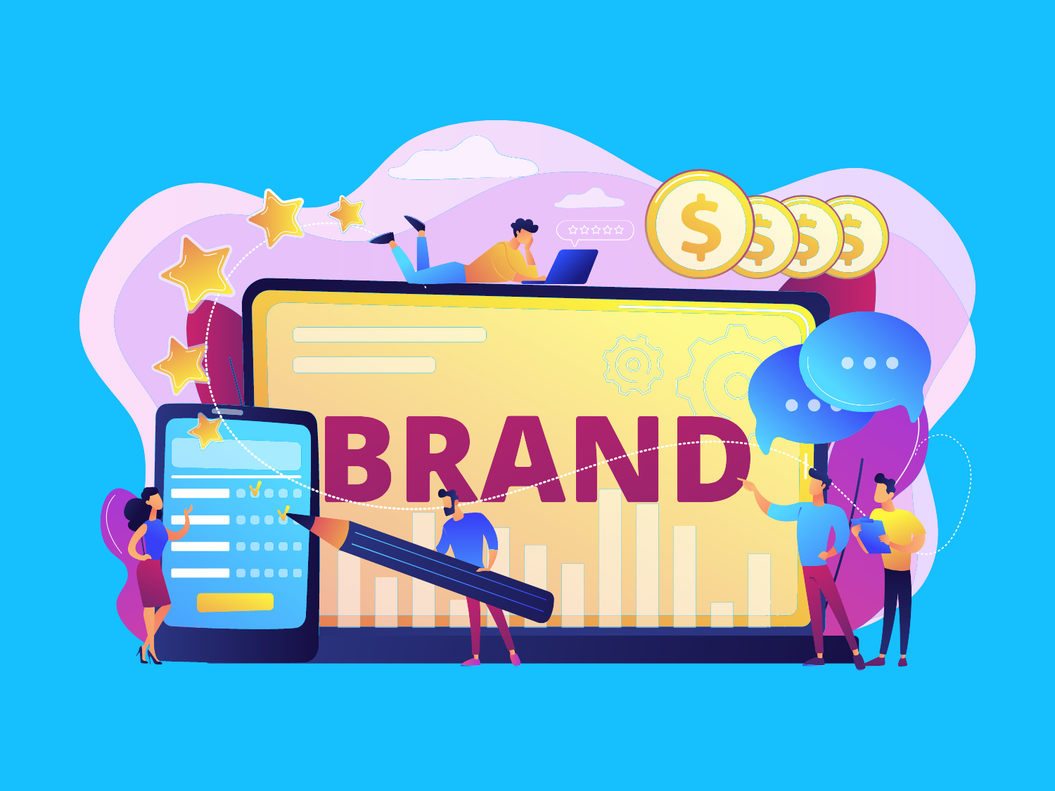 Digital Marketing A digital illustration of a brand standing out in the digital landscape. The text