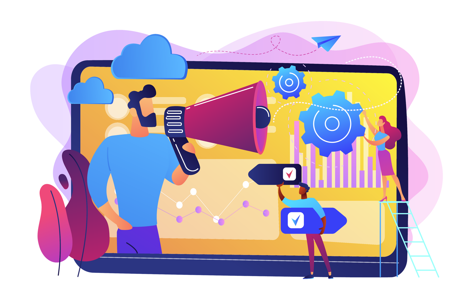 A vector image of integrated digital marketing solutions