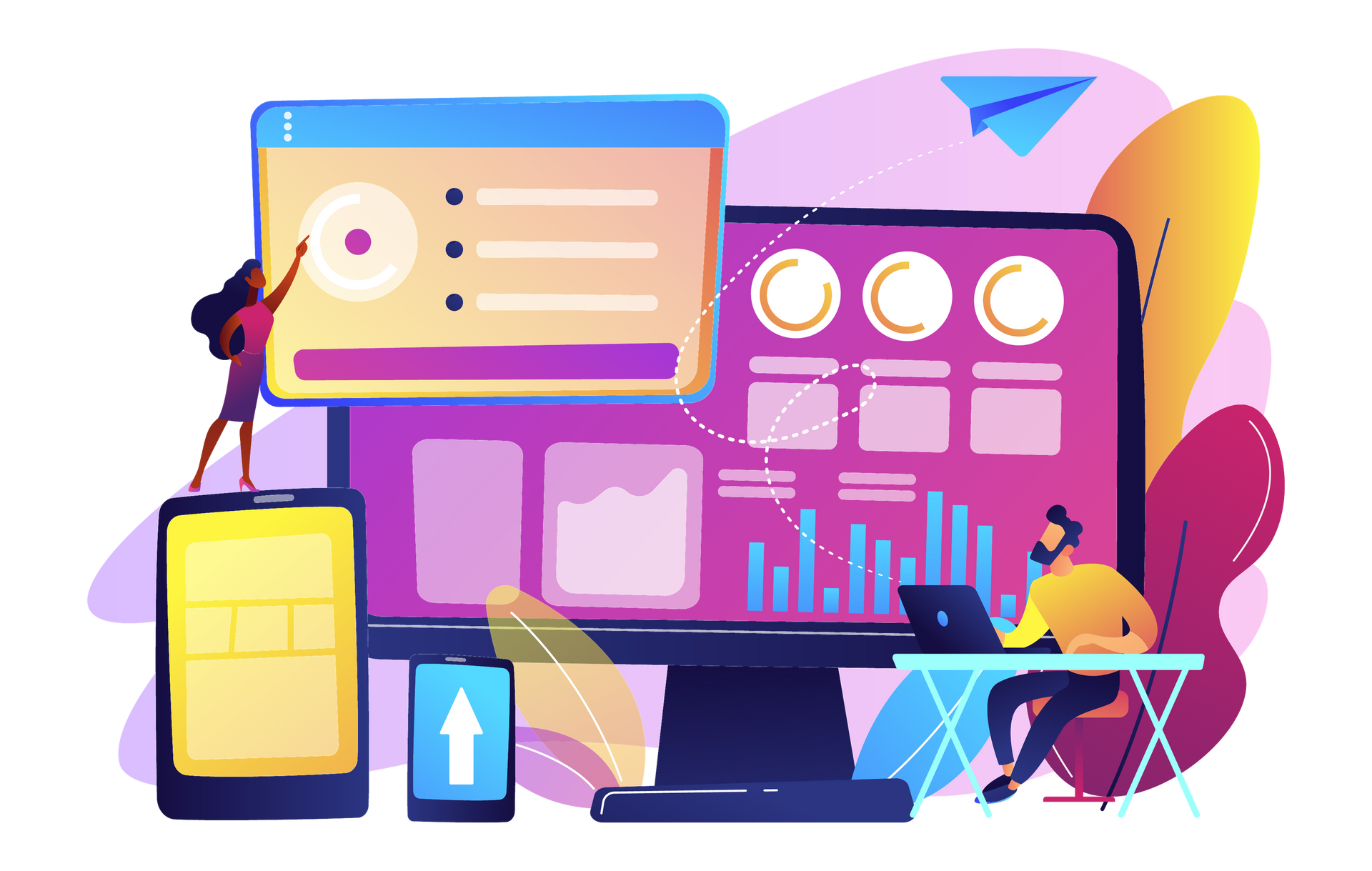 A vector image of integrated digital marketing solutions