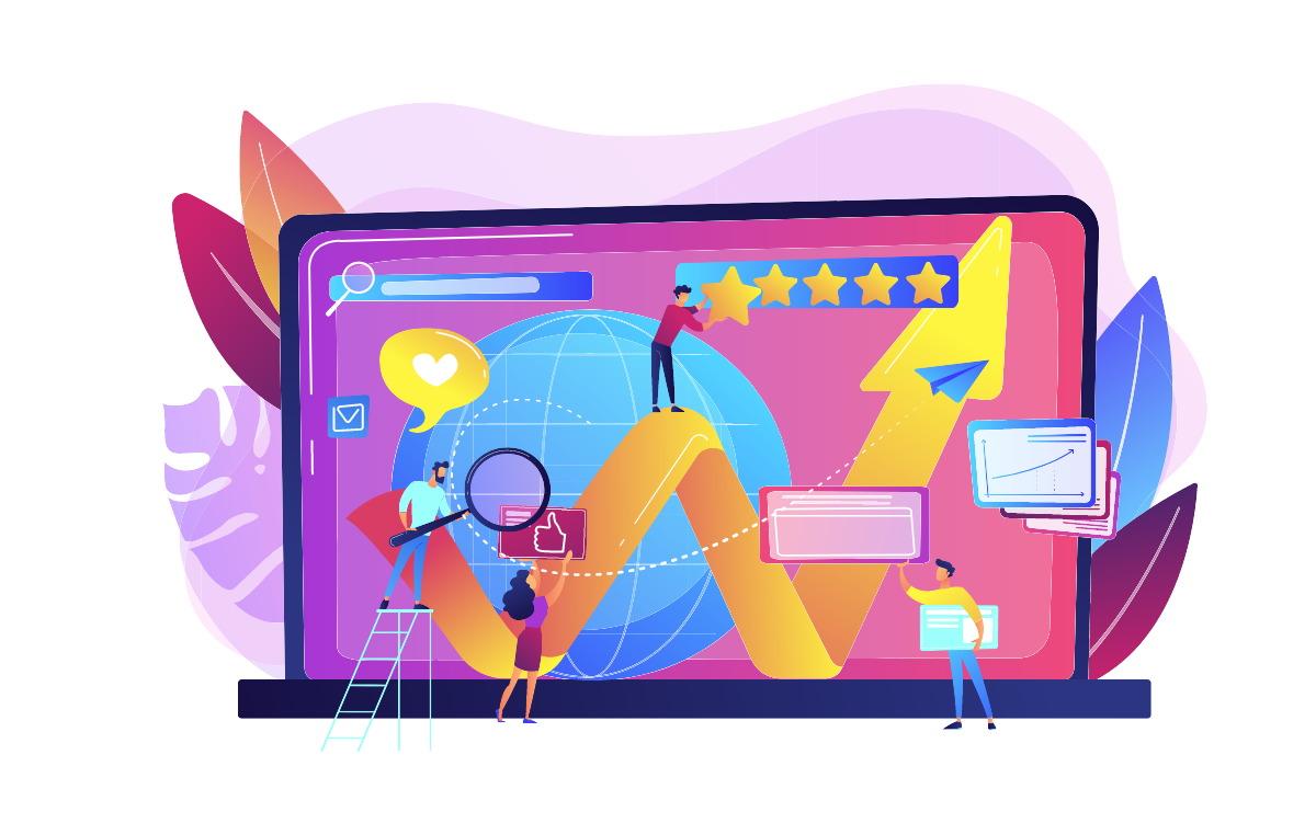 A vector image demonstrating SEO and keyword optimisation