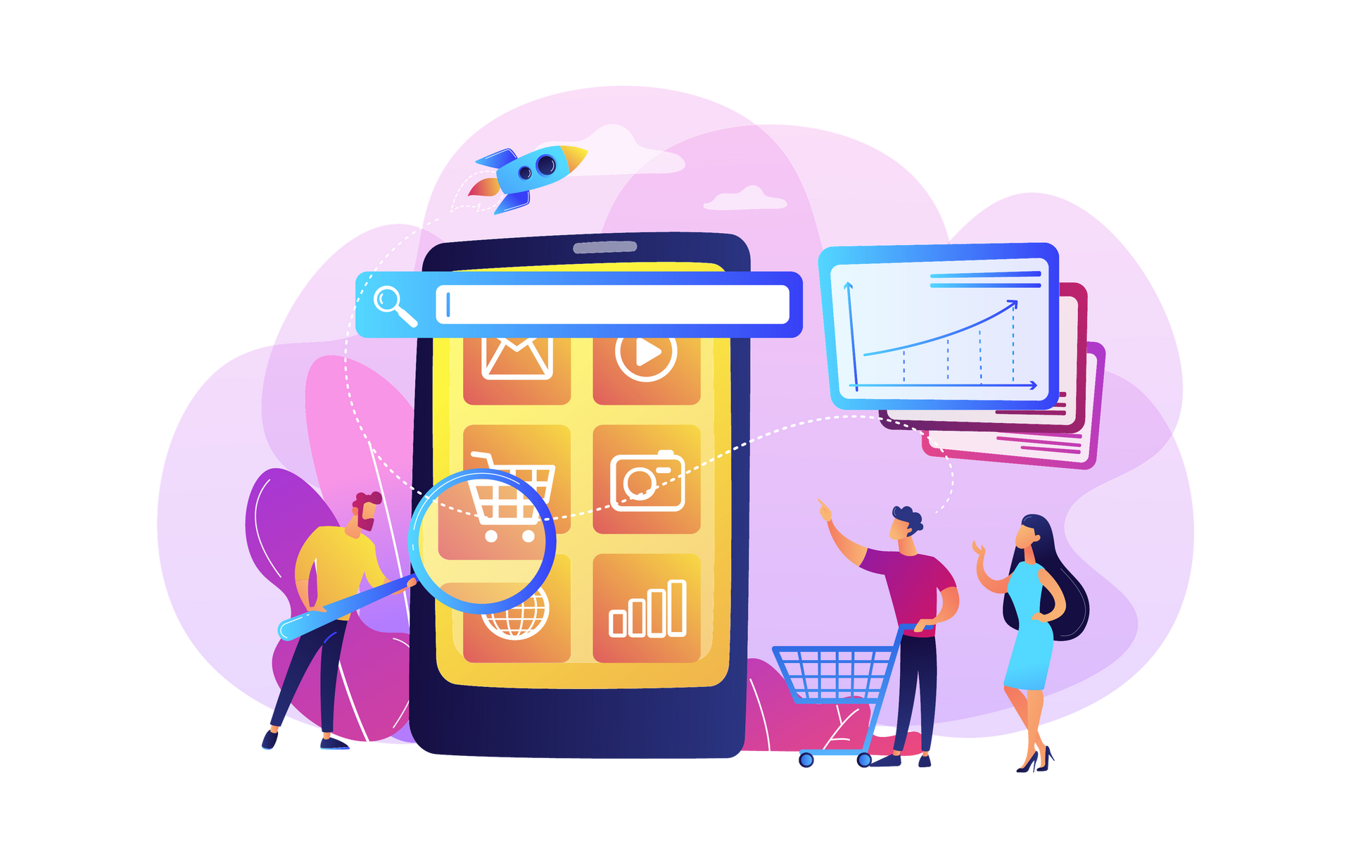 A vector image illustrating seamless online shopping platforms