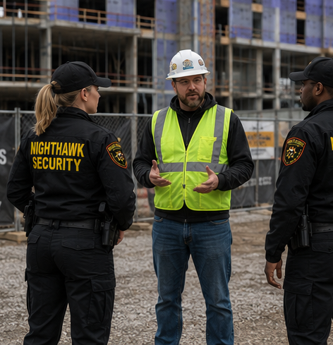 Nighthawk Security officer managing truck gate access at a Louisville distribution facility