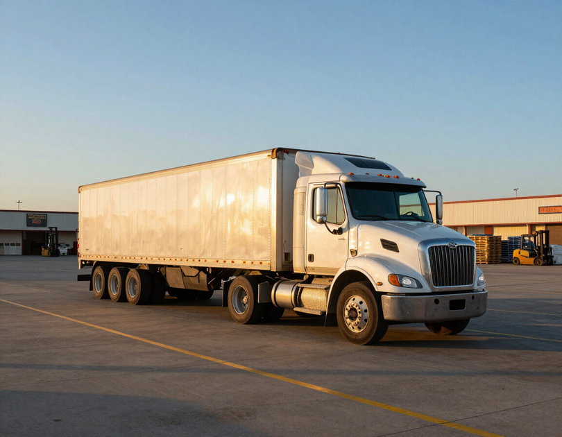 Loaded freight truck at Texas distribution yard
