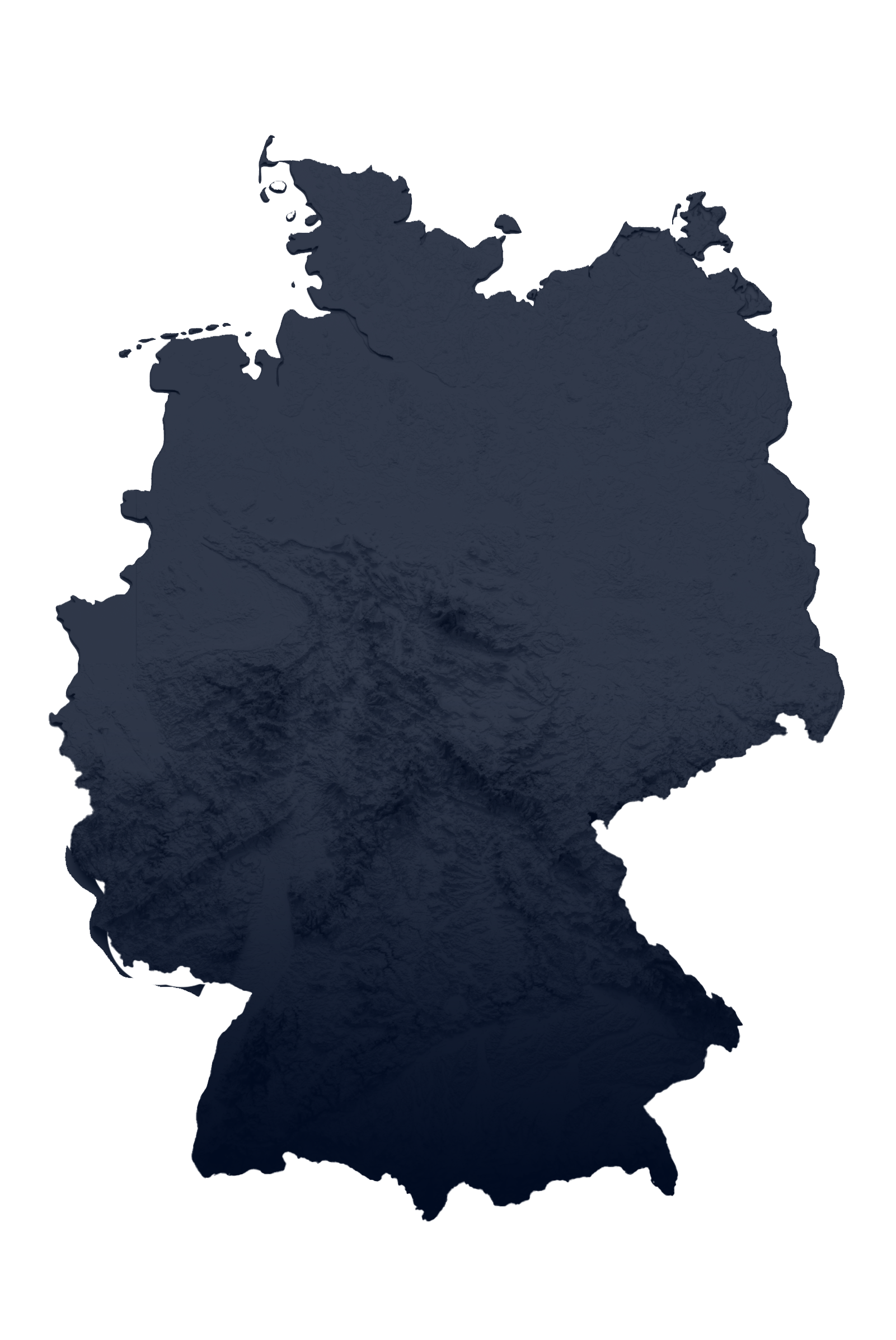 Eine dunkelblaue Karte von Deutschland auf weißem Hintergrund