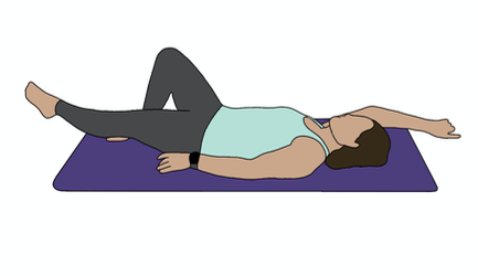 Drawing of a lady on her back moving and arm and a leg