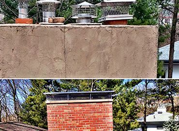 A before and after picture of a brick chimney