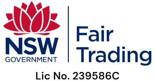 NSW Fair Trading logo with the Waratah flower, text and license number.