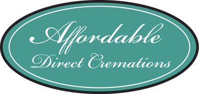 Oval teal and black logo reading &ldquo;Affordable Direct Cremations&rdquo; in white script