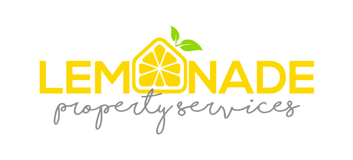 The logo for lemonade property services has a slice of lemon on it.
