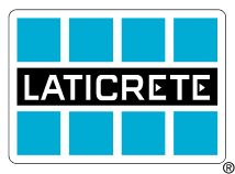 Le logo de laticrete est bleu et noir et ressemble à un mur de briques.