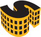 Un bâtiment jaune et noir en forme de lettre s.
