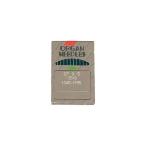 Un paquete rectangular de color gris de agujas para máquina de coser de la marca Organ