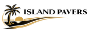 Island Pavers logo with palm tree, sunset, and black-and-gold wave design