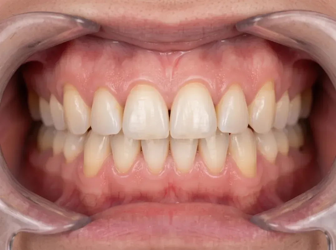 After gum grafting: a fuller, even gum line covering the roots