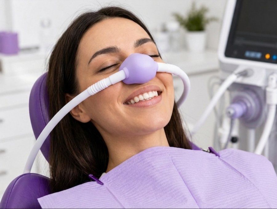 Relaxed patient receiving nitrous oxide sedation at Deluxe Dentistry