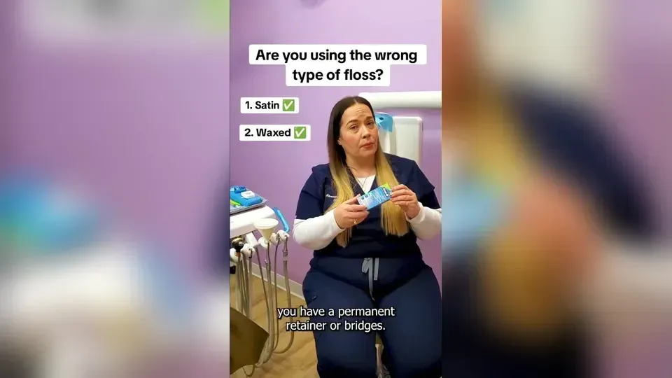 A Deluxe Dentistry & Esthetics hygienist explaining which dental floss to use for home care alongside your teeth cleaning