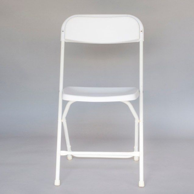 White folding chair on a light gray background
