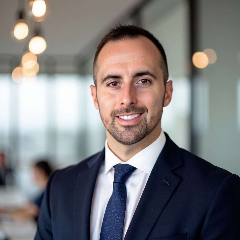 A man in a suit and tie is smiling for the camera.