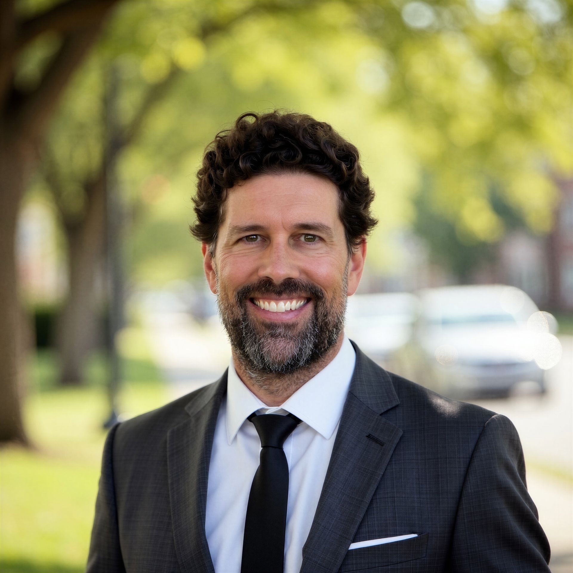 A man in a suit and tie is smiling for the camera.