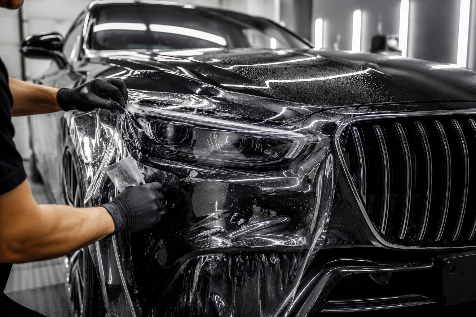 Technician installing clear PPF