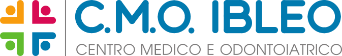 Logo del Centro Medico e Odontoiatrico C.M.O. Ibleo in tonalità verde acqua, arancione, verde e rosa su sfondo bianco