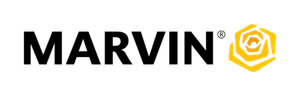 A logo for marvin with a yellow hexagon in the middle
