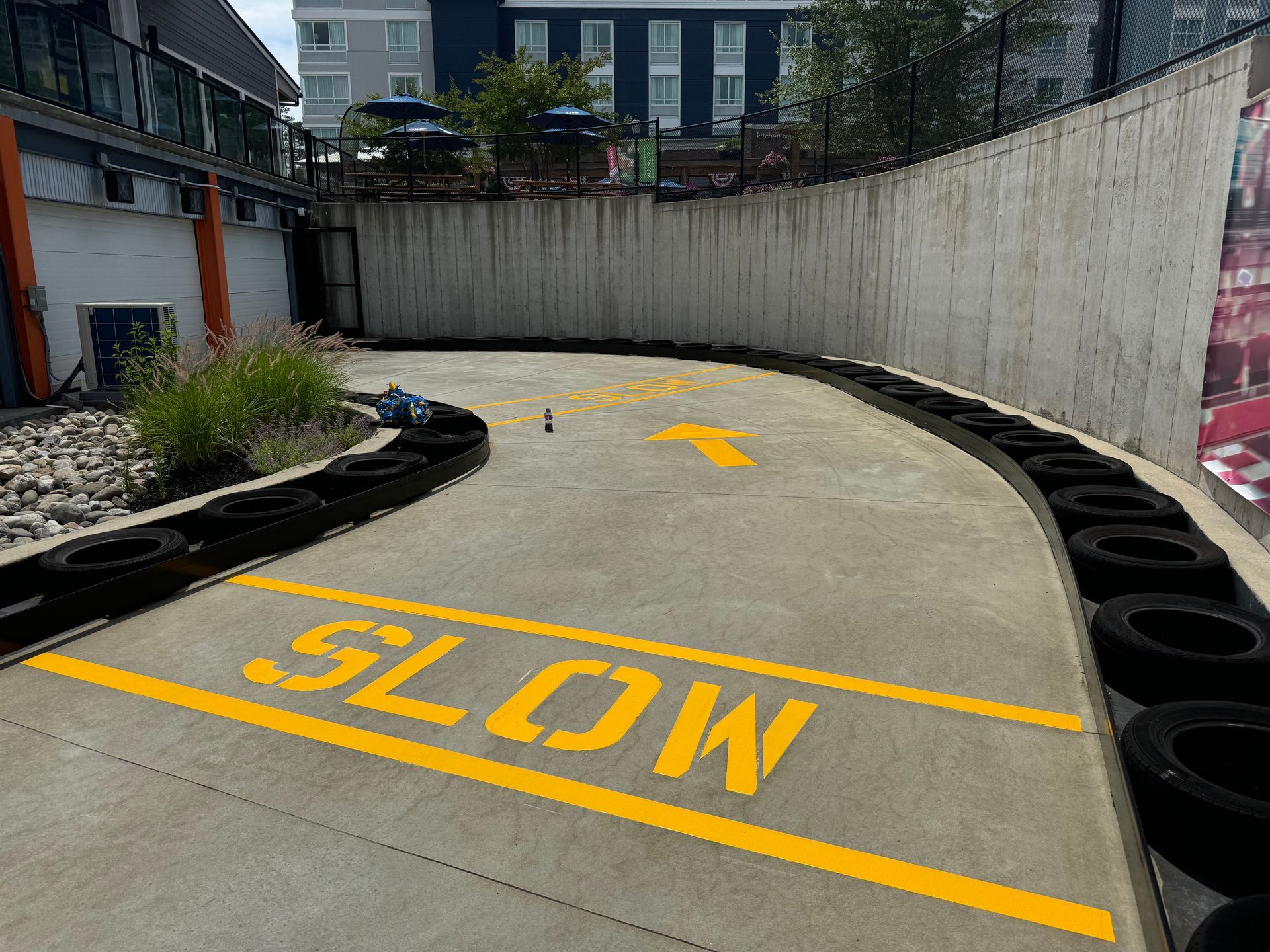 A go-kart track with yellow 