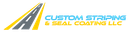 Logo for Custom Striping & Seal Coating LLC: stylized road with blue and yellow text.