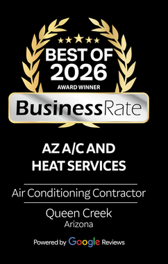 Gold laurel “Best of 2026” BusinessRate badge for AZ A/C and Heat Services in Queen Creek, Arizona